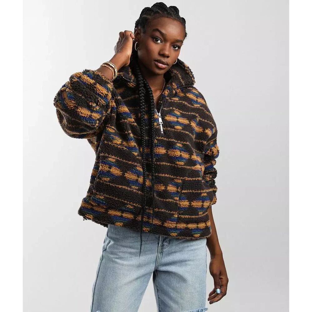 BKE Women's Small Quarter Zip Sherpa Pullover Long Sleeve Sweatshirt Brown